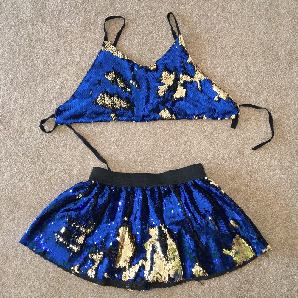 Reversible Sequin Rave Top & Skirt Set size small